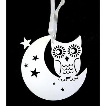 Dřevěná dekorace, závěs, sova na měsíci, 1 ks