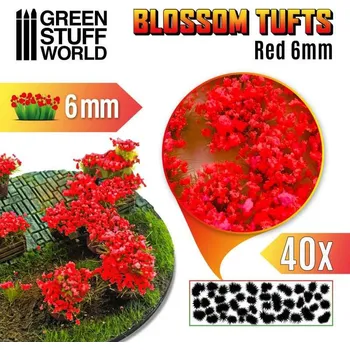 Plastikový model Blossom Tufts - samolepící květiny červené, 6mm (40 ks)