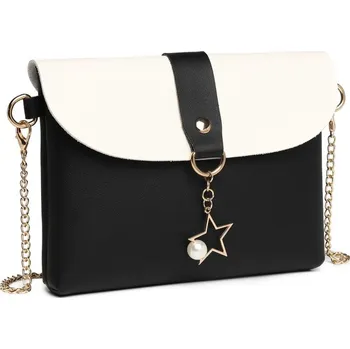 Kabelka Černobílá klopnová dámská kabelka s přívěskem Elenos