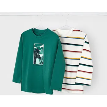 Mayoral chlapecká 2 trika s pruhy dlouhý rukáv 4030 zelené Rozměr: 110