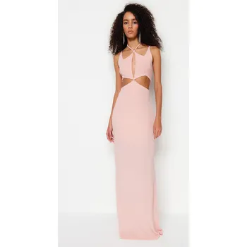 Dámské šaty Trendyol prášek lemované šumivé třpytivé pletené večerní šaty Trendyol růžová 2283854