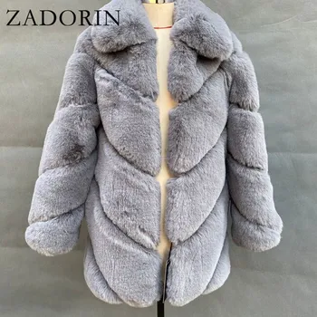 Dámská parka Dámský kožich plyšová bunda s límečkem Barva: Šedá, Velikost: XL