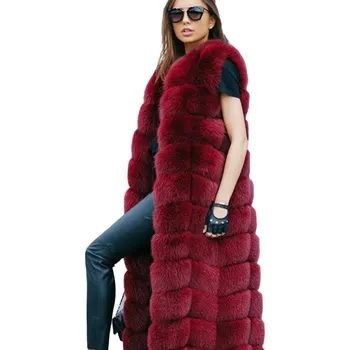 Luxusní kožich dlouhá kožešinová vesta s prošíváním Barva: Vínová, Velikost: 4XL