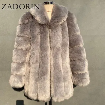 Dámská parka Kožich / kožešinová bunda s límečkem a dlouhým rukávem Barva: Šedá, Velikost: 3XL