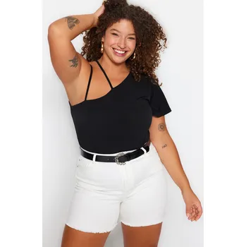 Dámská halenka Černá pletená halenka s jedním rukávem od Trendyol Curve Trendyol černá 2161868