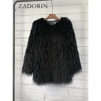 Dámská parka Chlupatá bunda srst korejský styl kožich oversize Barva: Černá, Velikost: 3XL