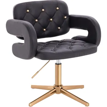 Kadeřnické křeslo ekokůže Ardal Gold na zlatém kříži - černé