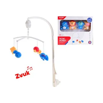 Hračka pro nejmenší Kolotoč nad postýlku 65cm se zvířátky na natažení se zvukem 0m+ v krabičce