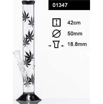 Skleněný bong Black Leaf, 42cm, 18,8mm (Rozměry: - výška: 42cm - kotlík: 18,8mm - průměr: 50mm)