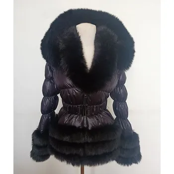 Dámská parka Prošívaná zimní bunda péřovka s kožešínou Barva: Černá, Velikost: 2XL