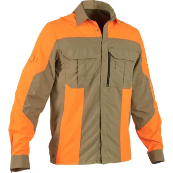 Pánská košile SOLOGNAC Lovecká košile s dlouhým rukávem lehká prodyšná 520 zeleno-oranžová fluo L ORANŽOVÁ|ZELENÁ