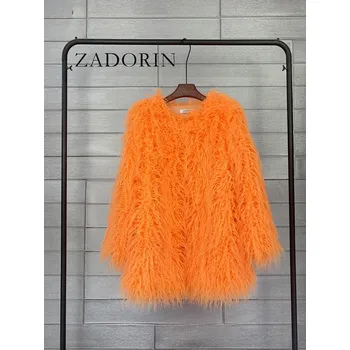 Dámská parka Chlupatá bunda srst korejský styl kožich oversize Barva: Oranžová, Velikost: S