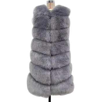 Dámská vesta Luxusní kožešinová vesta s prošíváním a kulatým výstřihem Barva: Šedá, Velikost: 3XL