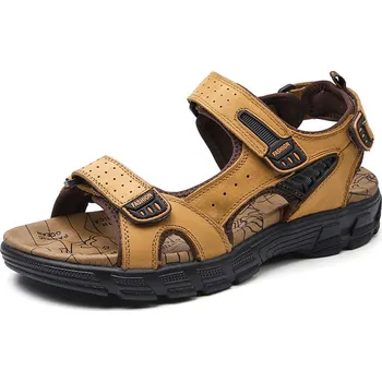 Dámské sandále Pánské kožené sandály s pásky a dírkami Barva: Žlutá, Velikost: 44