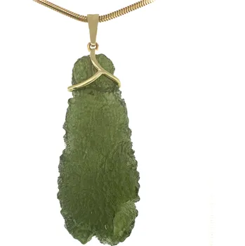 Přívěsek Zlatý přívěs s neopracovaným vltavínem 38mm x 12mm