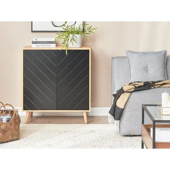 Příborník do zásuvky Příborník černá a světlé dřevo MDF dřevotřísková deska Dřevěná dýha 2 dveře s policemi Skandinávské řešení pro ukládání v ložnici Beliani