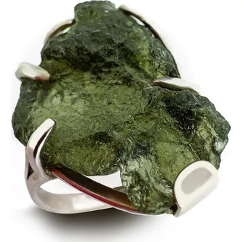 Prsten Stříbrný prsten s neopracovaným vltavínem 2,4 cm x 1,7 cm