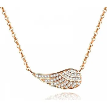 Náhrdelník Dámský stříbrný pozlacený náhrdelník andělské křídlo s čirými zirkony STNAH149F