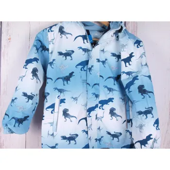 Chlapecká bunda Bunda KUGO modrá s dinosaury zateplená flísem s kapucí velikost oblečení - děti: 98/104