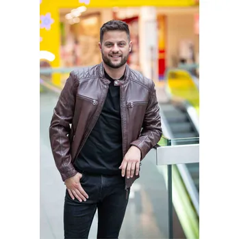 Pánská casual bunda Kaštanově hnědá pánská kožená bunda GMChard Velikost 64