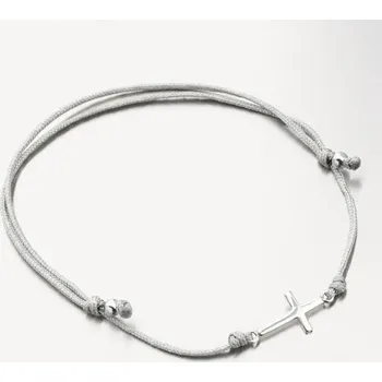 Oblečení a móda Náramek stříbro 925 provázkový s křížkem BST-14713-G délka 21 cm
