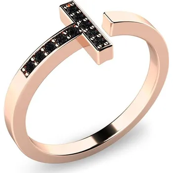 Prsten Dámský prsten přírodní diamant 0.060 ct černé brilianty růžové zlato 140014CV-DIA-Black velikost 60