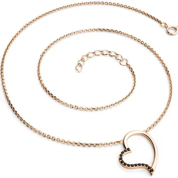 Náhrdelník Dámský náhrdelník přírodní diamant 0.082 ct srdce s černé v růžovém zlatě 10948-NH01-CV-Black délka 40 cm