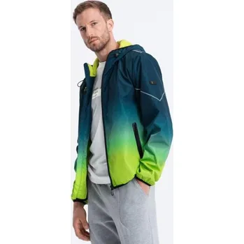 Pánská sportovní bunda V1 OM-JANP-0105 tyrkysová a limetkově zelená