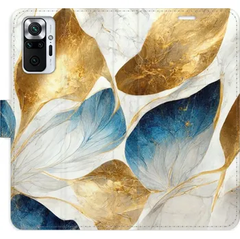 Pouzdro na mobilní telefon Flipové pouzdro iSaprio - GoldBlue Leaves - Xiaomi Redmi Note 10 Pro