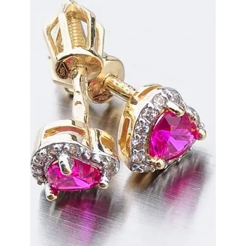 Náušnice Dámské náušnice žluté zlato 585 zirkon se srdíčkem 52GZ-8015ZCB-SR