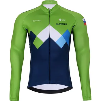 cyklistický dres BONAVELO Cyklistický dres s dlouhým rukávem zimní - SLOVENIA - zelená/modrá M