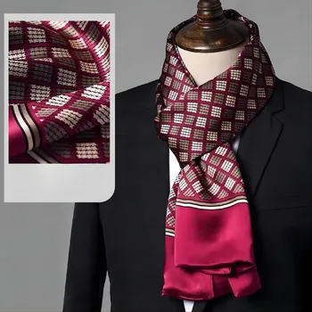 Šála WHITE ORCHID Pánská hedvábná šálka vínová s béžovými čtverci 26x155 cm, HEDVÁBNÝ SVĚT