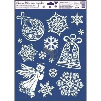 Okenní fólie bez lepidla vánoční se sněhovým efektem a glitry mix 38x30cm 324