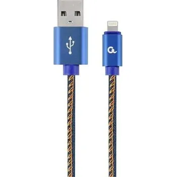 Gembird kábel nabíjací Lightning 8-pin (M) na USB 2.0 (M), prémiový, opletený, metal konektory, 2 m, džínsovina