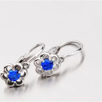 Náušnice Dětské náušničky bílé zlato 585 zirkon kytičky s tmavě modré kameny 52DN-1947BM-01