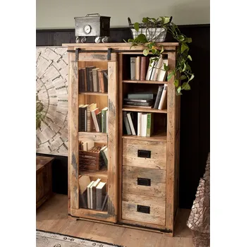 Komoda IRON Vitrína 175x100 cm, mango, přírodní