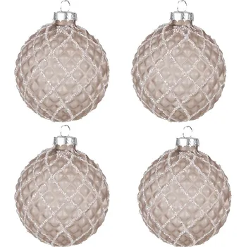 Vánoční dekorace Sada 4ks hnědo-stříbrná vánoční skleněná ozdoba koule - Ø 8*8 cm