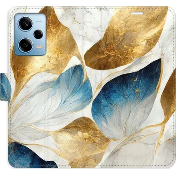 Pouzdro na mobilní telefon Flipové pouzdro iSaprio - GoldBlue Leaves - Xiaomi Redmi Note 12 Pro 5G / Poco X5 Pro 5G