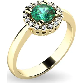 Prsten Dámský prsten žluté zlato 585/1000 přírodní diamant 0.50 ct G/SI smaragd a brilianty 10924-ZL-SMAR velikost 57
