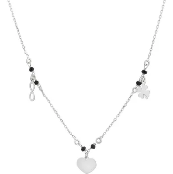 Náhrdelník Stříbrný náhrdelník s broušeným sklem - srdce, nekonečno, čtyřlístek - AP535-6668