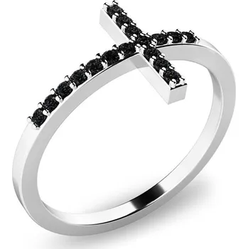 Oblečení a móda Dámský prsten přírodní diamant 0.102 ct kříž s černé brilianty bílé zlato 140015B-DIA-Black velikost 47