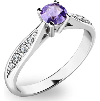 Prsten Dámský prsten bílé zlato 585/1000 přírodní diamant 0.250 ct G/SI tanzanitem a tanzanit 10745B-TZNT velikost 61