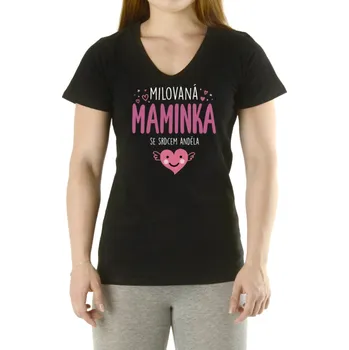 Tričko dámské - Milovaná maminka-srdce anděla Barva: Černá, S