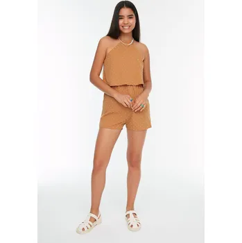 Dámský overall Trendyol velbloudí puntíkovaný overal s detaily na zádech Trendyol oranžová 1917796