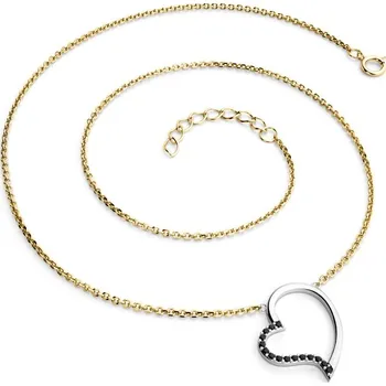 Náhrdelník Dámský náhrdelník přírodní diamant 0.082 ct srdce s černé 10948-NH01-ZLB-Black délka 40 cm