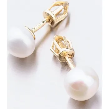 Náušnice Dámské náušnice žluté zlato 585 perly s bílá 52GZ-8002Z-SR