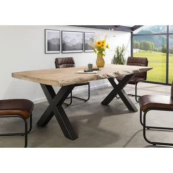 Jídelní stůl Jídelní stůl mango 220x100x77 béžově lakovaný / X-nohy antracit matné METALL 5