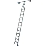 Pojízdný regálový žebřík, hliníkový, mezi 2 regály, 13 příček