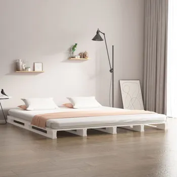 Postel Small Double postel z palet 120 x 190 cm bílá 