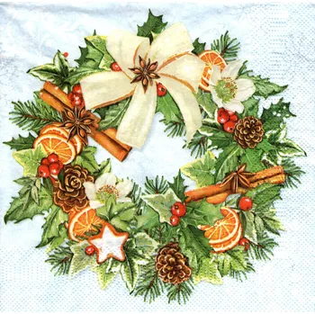 Papírový ubrousek UBR-F82, Ubrousek, 16x16 cm, VÁNOČNÍ VĚNEC 2, 1 kus